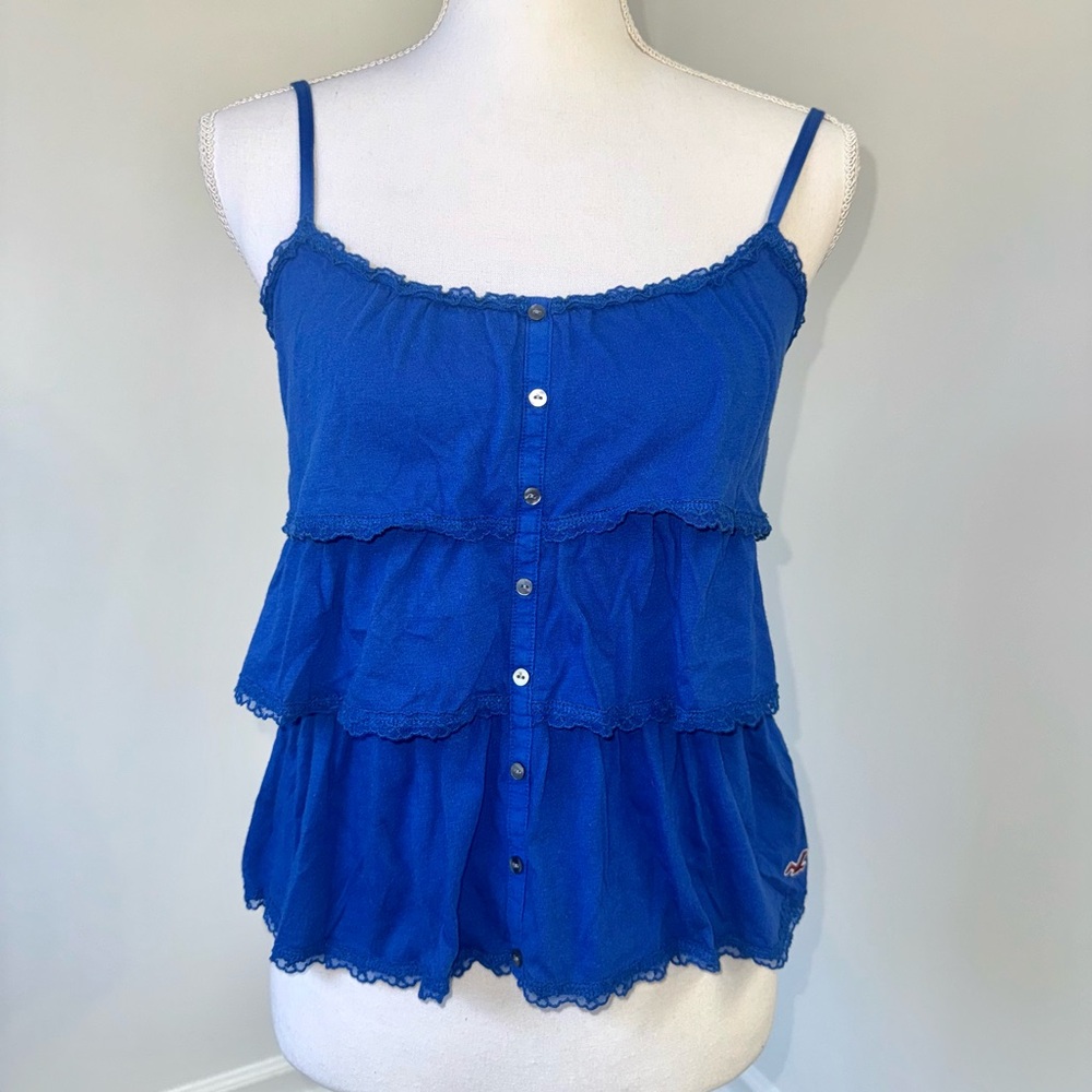 Hollister Blue Lace Tiered Babydoll Cami Tank Top Spaghetti Strap Size‎ S